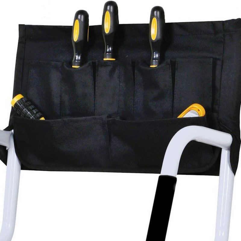 4 Step Ladder With Handrails 500 Lb Capacity Step Stool Folding Portable Ladders For Home Kitchen Steel Frame With Non-Slip Wide Pedal Stepladder With Attachable Tool Bag Black
