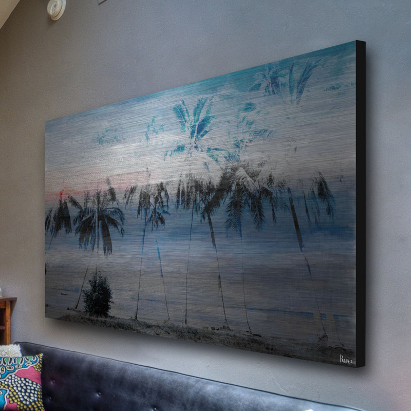 «Blue Palms» par Parvez Taj, reproduction d'art sur aluminium brossé, 40 po x 60 po