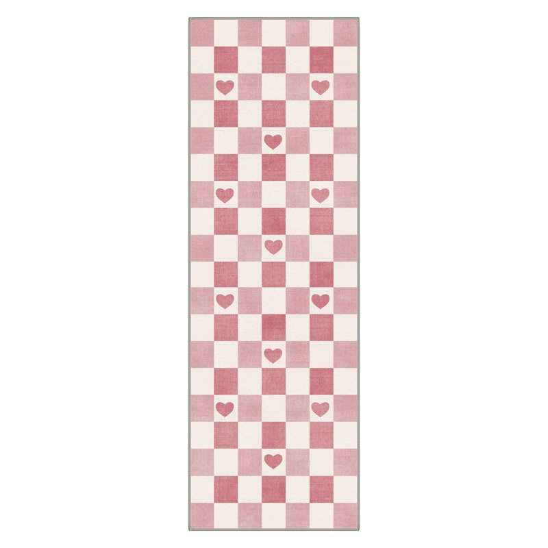 Coady Modern Heart Machine Washable Pink / Beige Indoor Area Rug with Non-Slip Backing, Runner 2' x 7'
