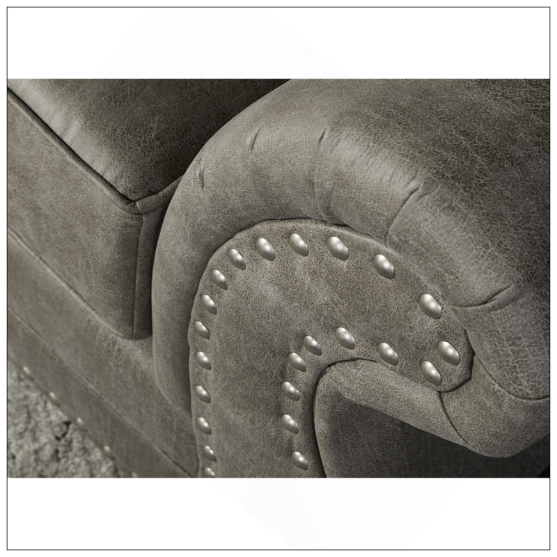 Causeuse avec têtes de clou bronze antique en jetson gingembre, rembourrée pour plus de confort et de style, Gris