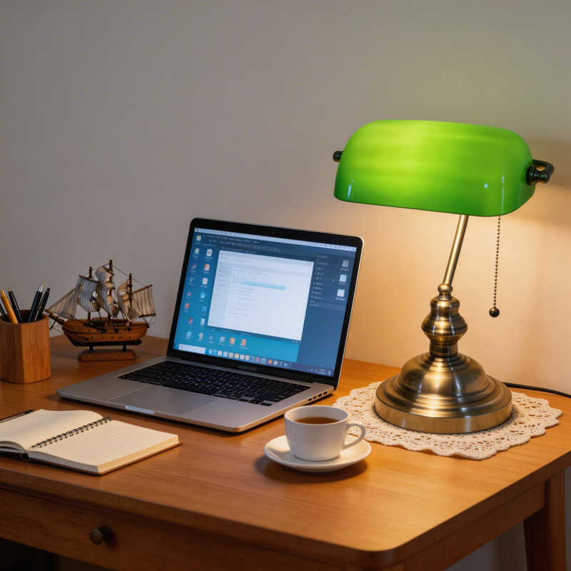 Lampe de bureau verte avec ampoule à DEL incluse - Lampe de travail en métal de style rétro avec éclairage uniforme, fabrication robuste pour le bureau à domicile, la chambre à coucher et le bureau