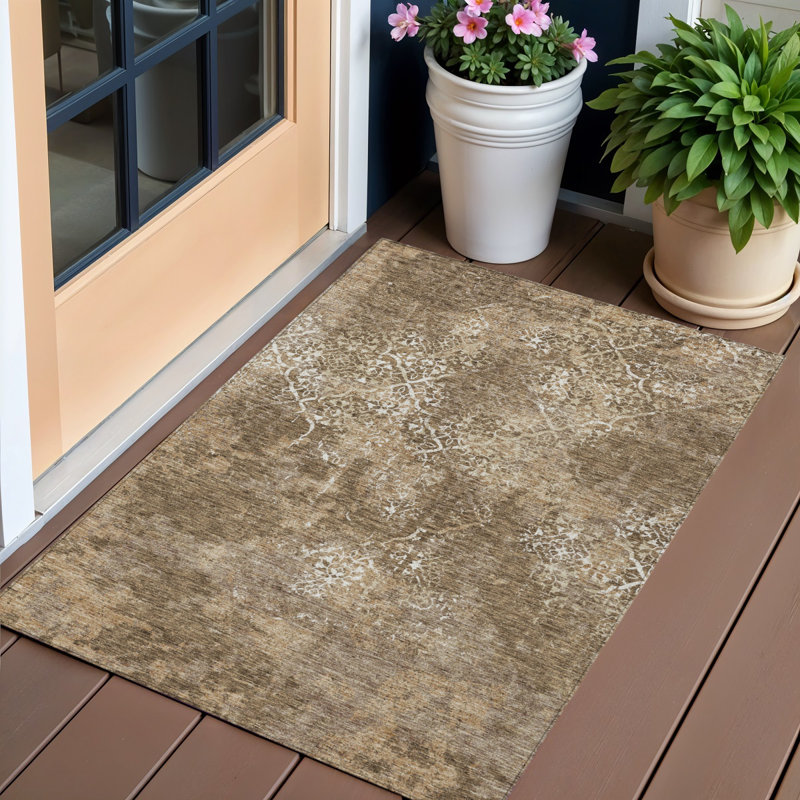 3' X 5' Floral Washable Indoor Outdoor Area Rug