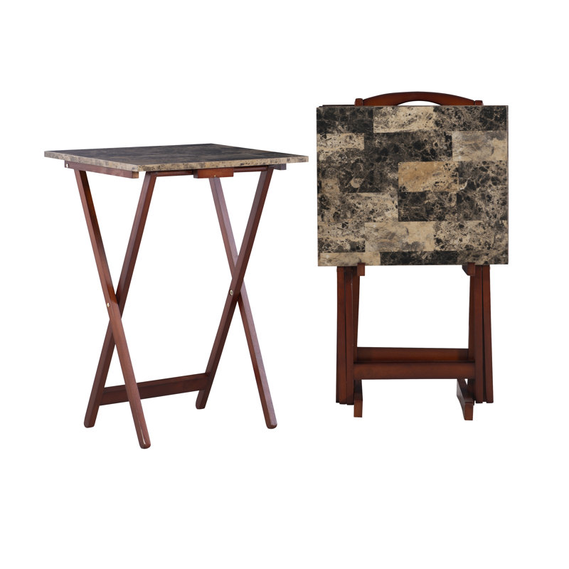 Ensemble de tables-plateaux pliables Riceboro , Brun