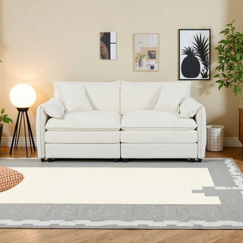 Causeuse surdimensionnée en chenille - Coussin moelleux 2 places pour salon, chambre à coucher et appartement, beige, Beige