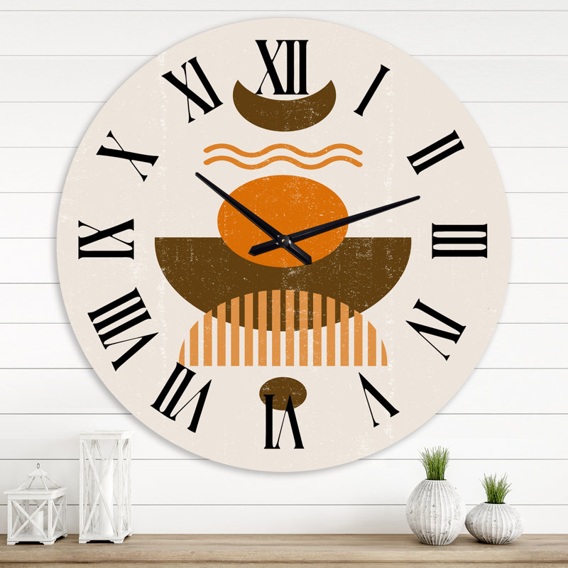 Abstrait soleil et lune dans des tons de terre - horloge murale moderne, Très petit