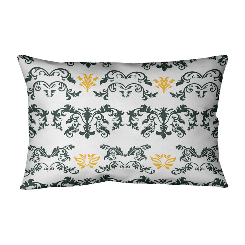 Housse et insert de coussin rectangulaire Green Bay Football Baroque, Blanc / Noir / Jaune, Faux lin