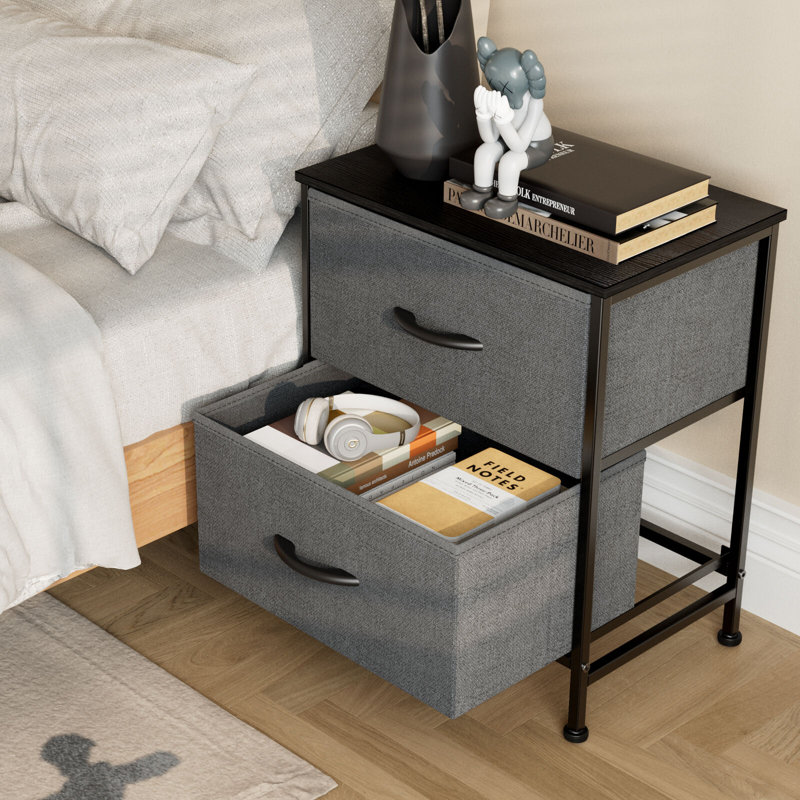 Table de chevet 2 tiroirs Jaece, Gris, Individuel