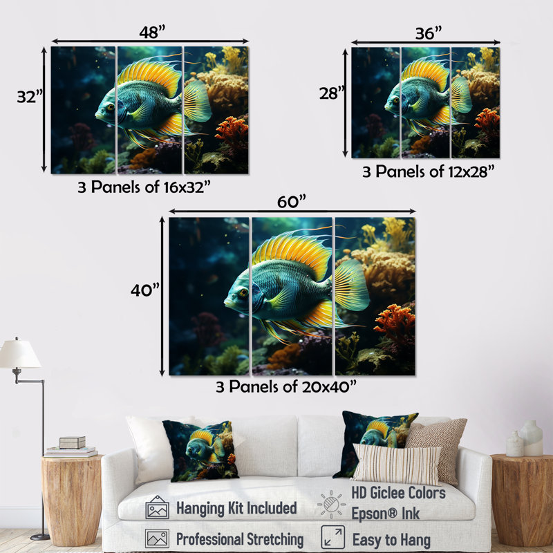 Art mural surréel de poissons sous-marins I, H 40 po x l 60 po