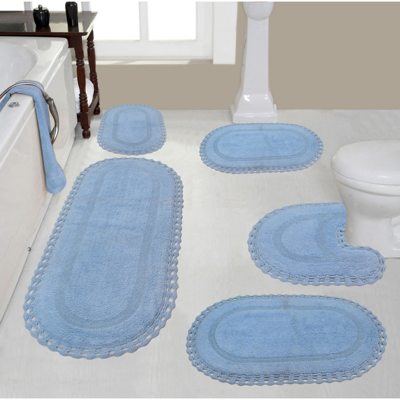 Tapis de bain réversible 100% coton lavable à la machine Hampton (ensemble de 5), bleu