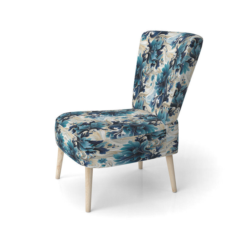 Maritime Blues Nautical Flower Pattern - Upholstered Cottage Accent Side Chair