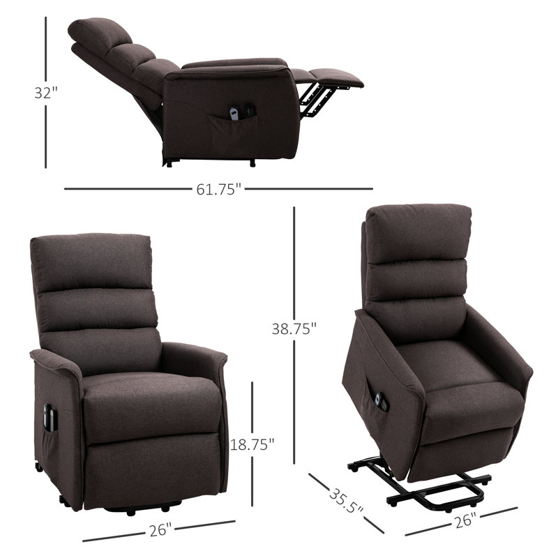 Fauteuil inclinable électrique pour personnes âgées - Brun, télécommande, tissu, poches de rangement latérales, base, revêtement brun