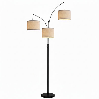 Dimmable Floor Lamp - 3 Lights Arc Floor Lamps For Living Room, 1000LM Modern Tall Standing Lamp With Beige Shades & Heavy Base, Mid Century Tree Floor Lamp For Bedroom Office, 3 LED Bulbs Included