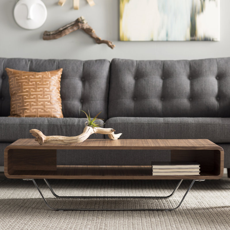 Table basse avec rangement de style traîneau, Noyer