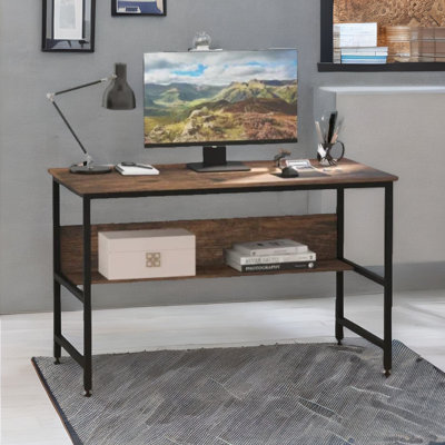 Seabeck 120cm W Rectangle Computer Desk Industrial Rustic Brown Home Office Furniture