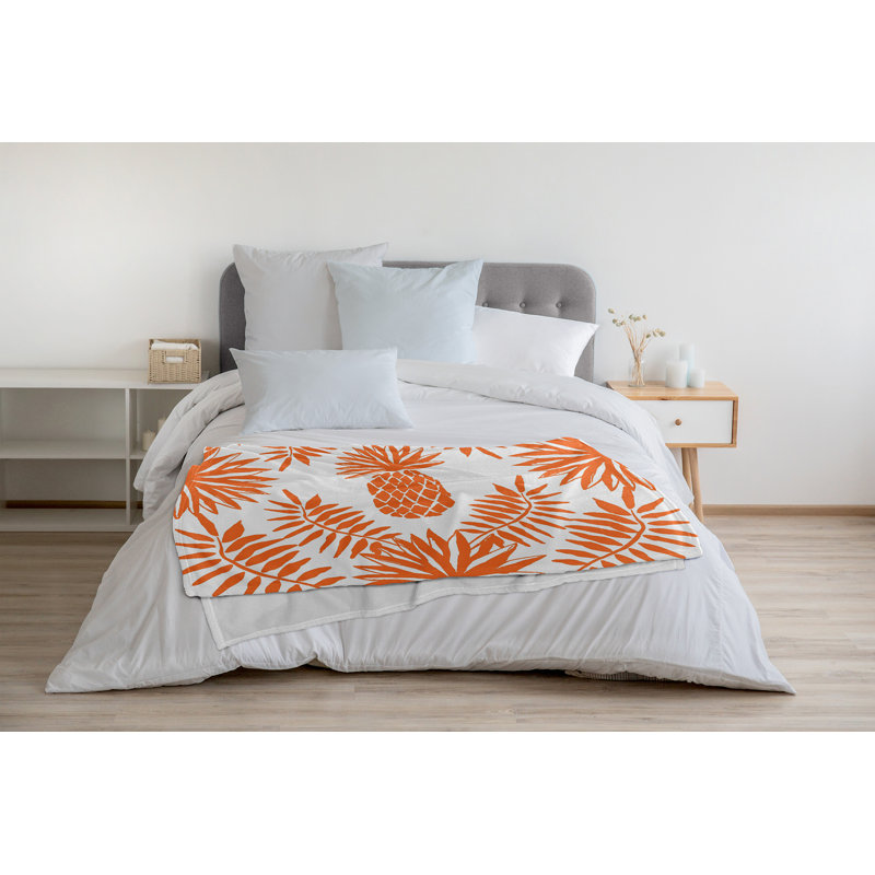 Botanical Blooms Fleece Throw Blanket, 30" W x 40" L, 1.75, Orange