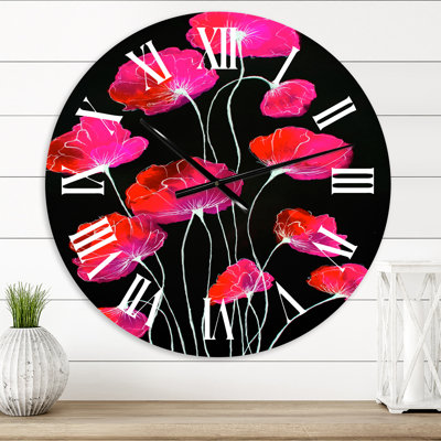 Abstract Red Flower Detail On Black III - Traditional Wall Clock