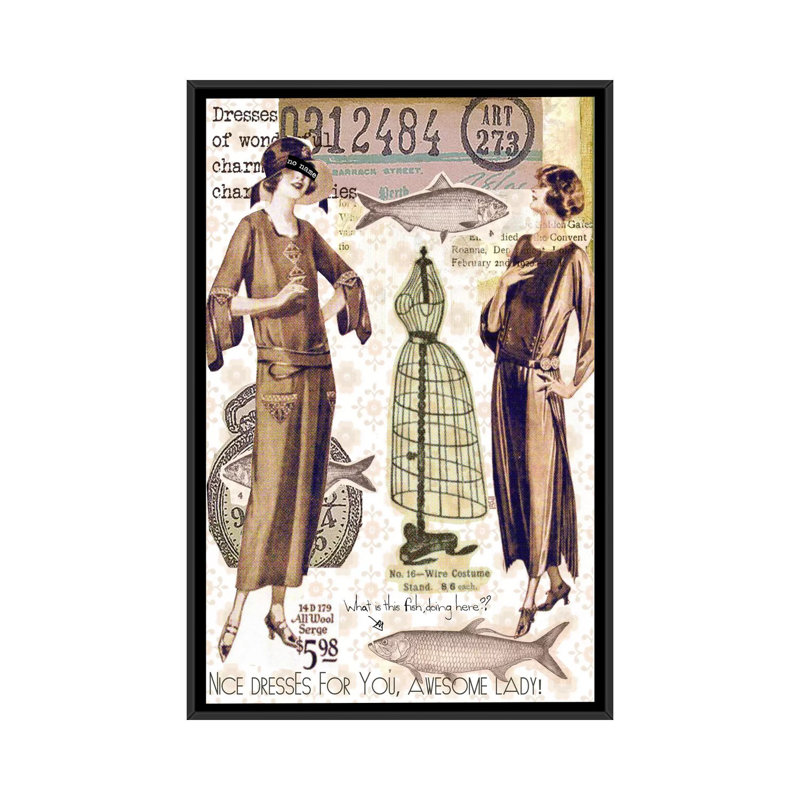 «Vintage Fashion # 2» par Luz, impression sur toile tendue, H 26 po x l 18 po x P 1,5 po, Toile avec cadre flottant noir