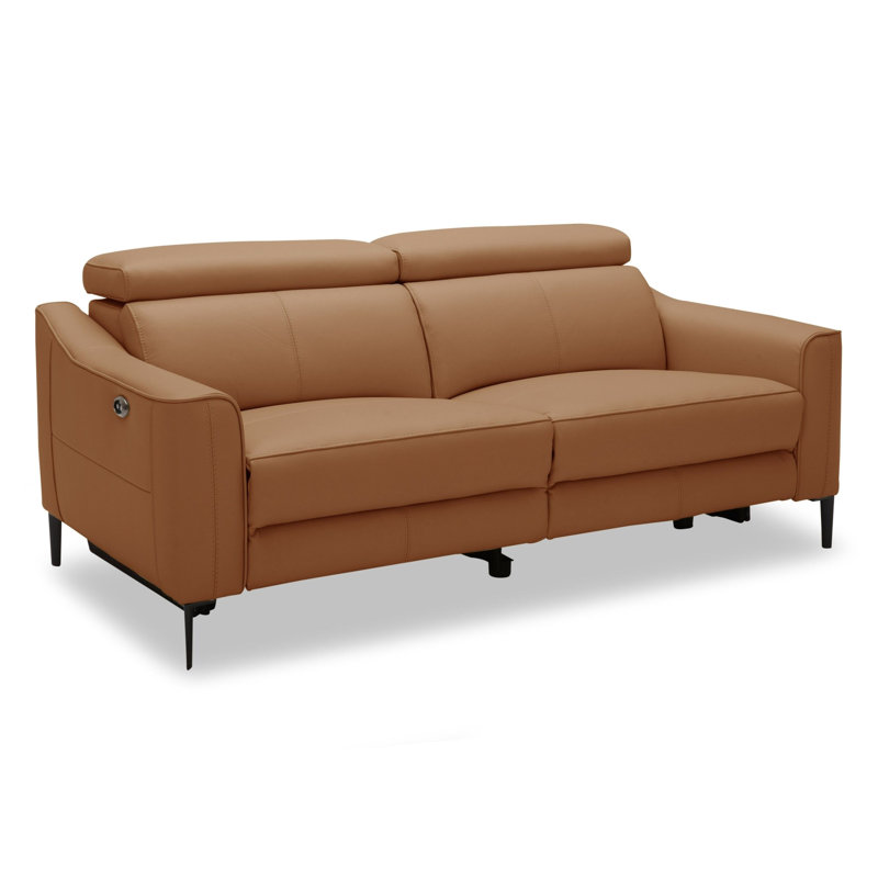 Canapé inclinable en cuir véritable à accoudoirs évasés 73,5 po Anisia, Orange