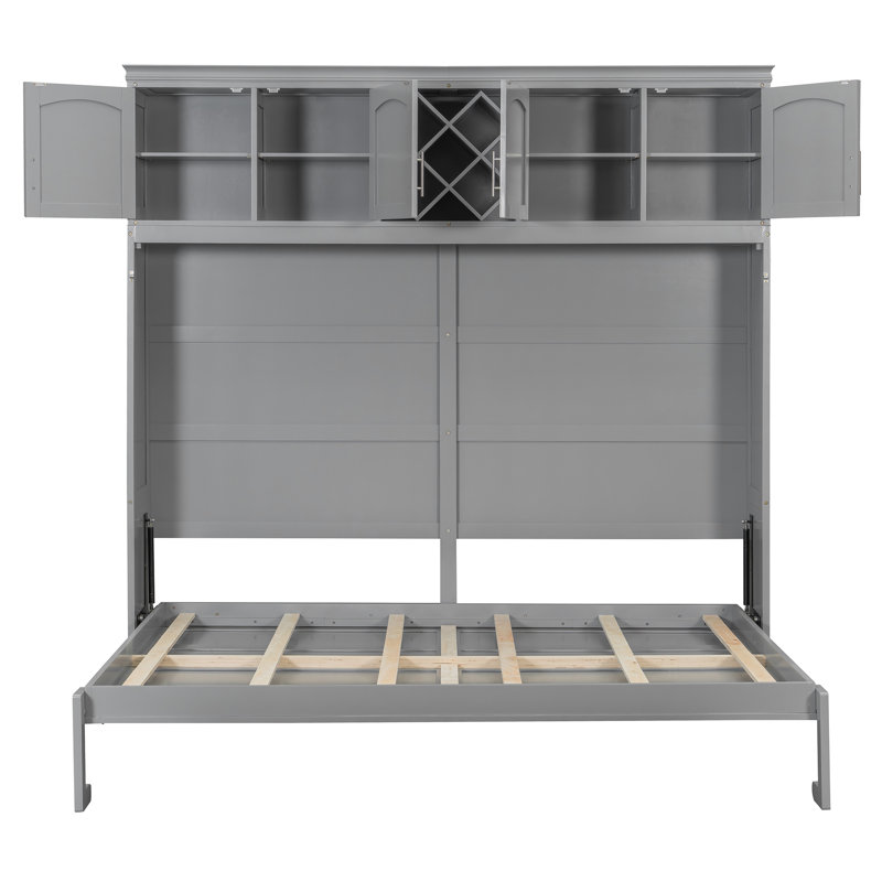 Murphy Bed Cabinet With Wine Rack, Gray