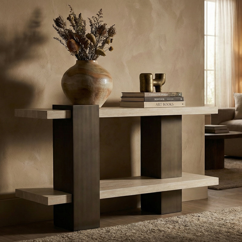 Haven Narrow Console Table, White Oak Wood