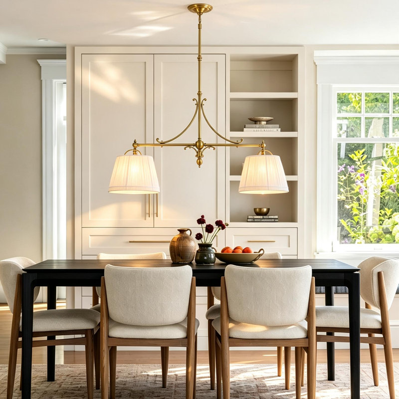 2 - Light Fabric Shade Kitchen Island Pendant