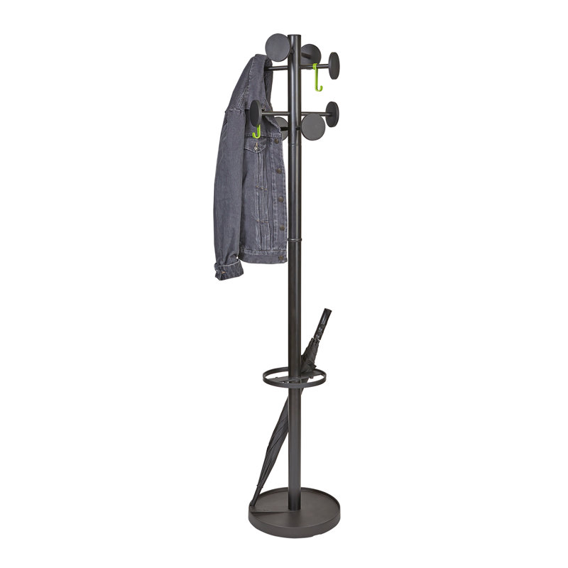 Black ABS and Steel Floor Coat Rack with Umbrella Stand