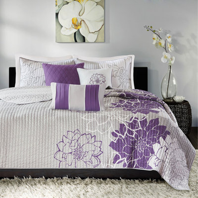 Ensemble de courtepointe en coton imprimé 6 pièces avec coussins décoratifs