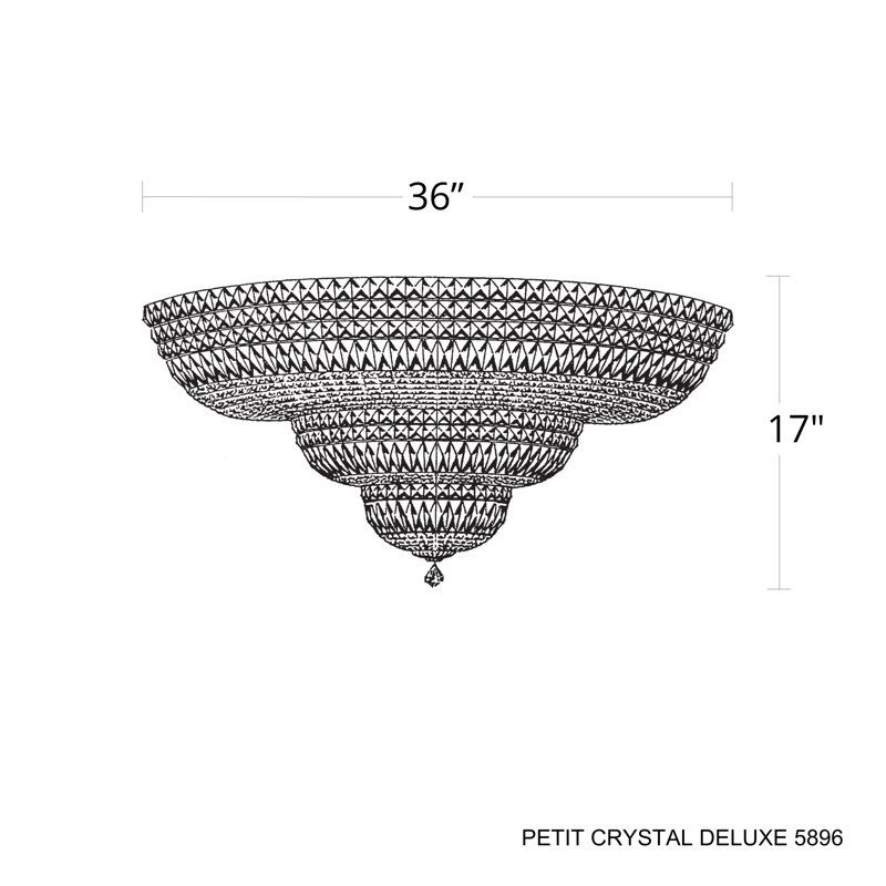 Petit Crystal Deluxe 27 Light 36in x 17in Flush Mount in Polished Gold with Clear Optic Crystals, Czech, Silver