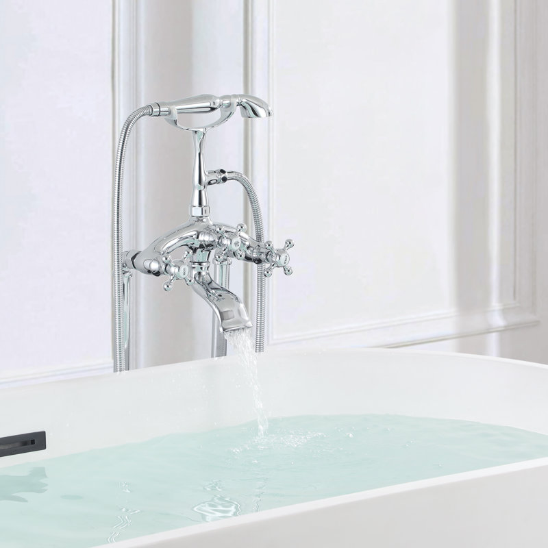 Robinet de baignoire sur pattes à trois poignées, Plaqué chrome