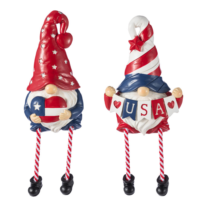 Figurines patriotiques de gnome avec des pattes suspendues - décor en polyrésine