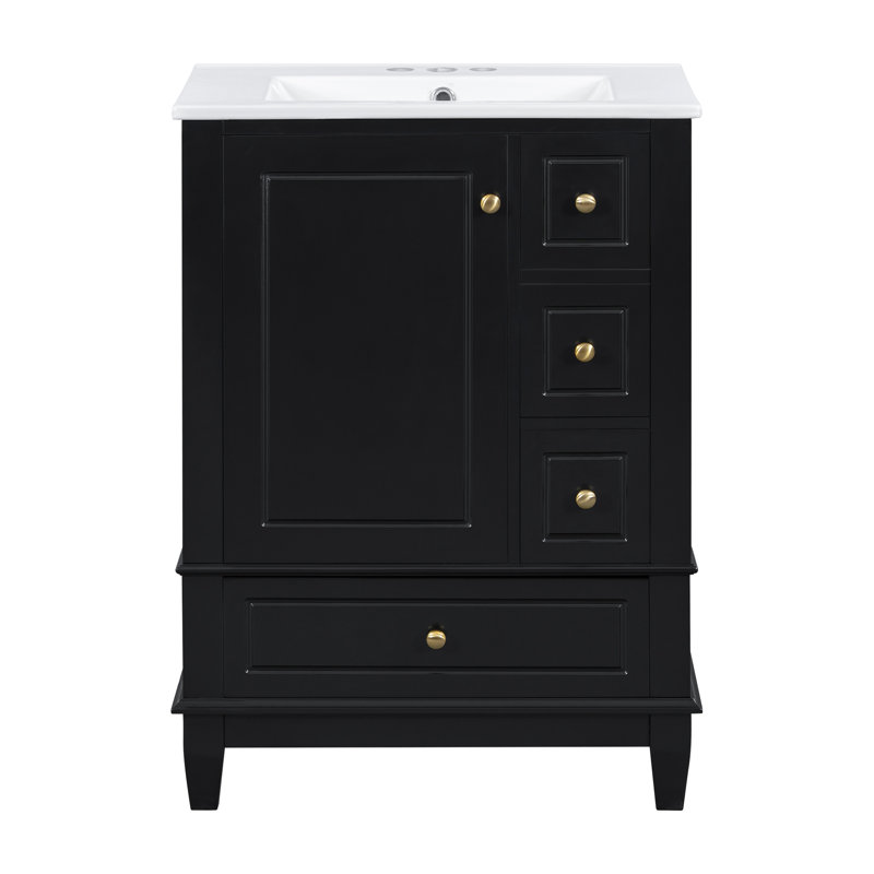 Meuble-lavabo 24 po avec comptoir en céramique, Noir