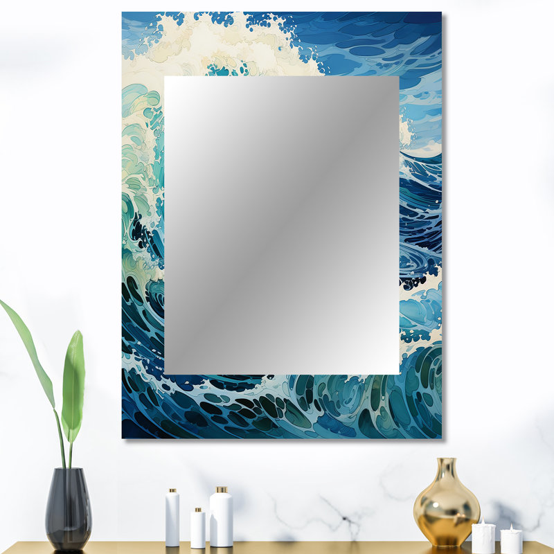 Coastal Waves Of Wonder VII - miroir mural, miroir décoratif côtier, reproduction d'art en métal, 40 po x 30 po