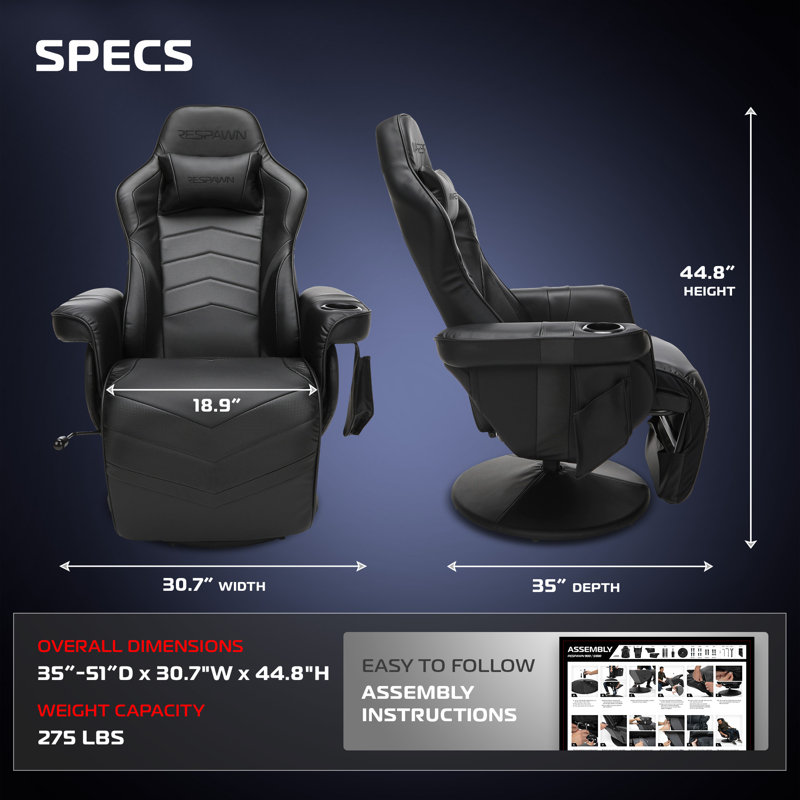 Fauteuil inclinable de jeu avec repose-pieds et support lombaire RESPAWN 900, Black Faux Leather