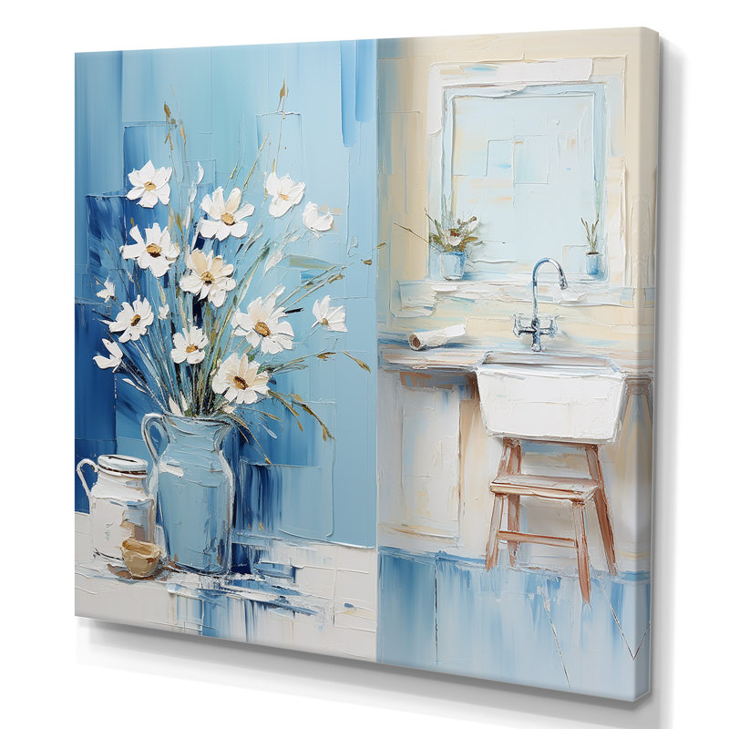 Blanchisserie blanche et bleue Farmhouse 2 - Art mural, H 16 po x l 16 po x P 1 po