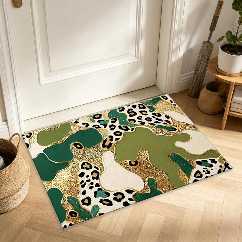 Green Beige Leopard Print   area rugs for Living Room, Soft and Comfortable, Suitable for all seasons, easy to maintain, machine washable Indoor floor mat, Under Table Farmhouse suitable for Bedroom, Dining Room, Study,  Balcony, Home Decor Patio