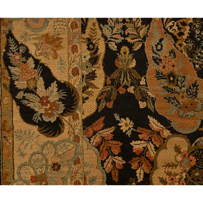Hand Knotted Wool Oriental Area Rug in Black And Ivory