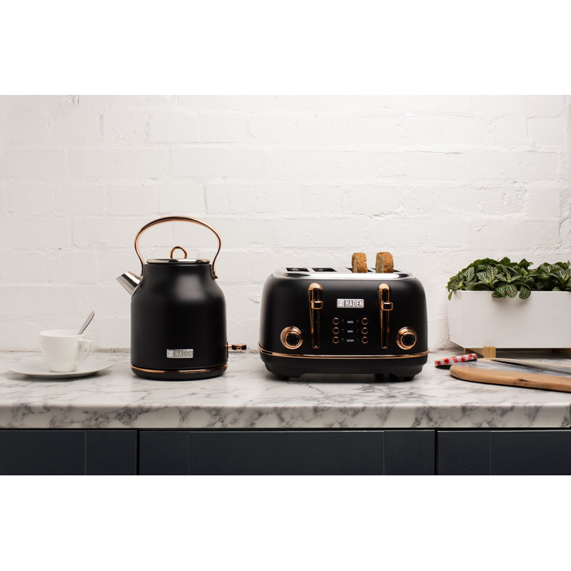 HADEN Heritage 4-Slice Wide Slot Toaster, Black/Copper