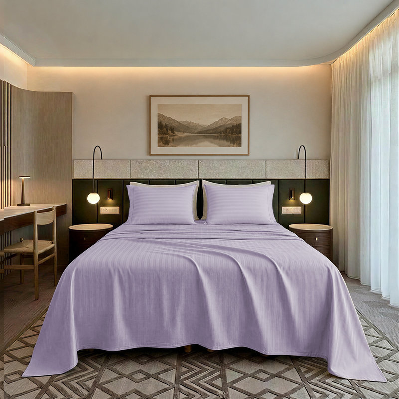 Ensemble de draps 100% coton 500 fils Threadmill, Twin XL Sheet Set with 1 Pillowcase, Lilac Stripe