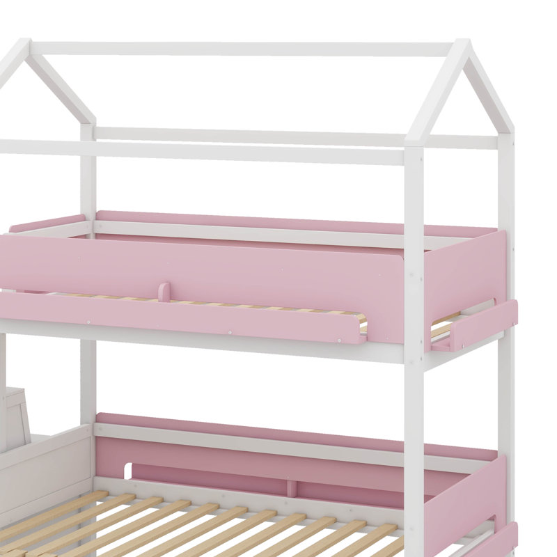 Lit superposé simple au-dessus d'un lit simple / double en bois avec style convertible, glissade et escalier pour le rangement