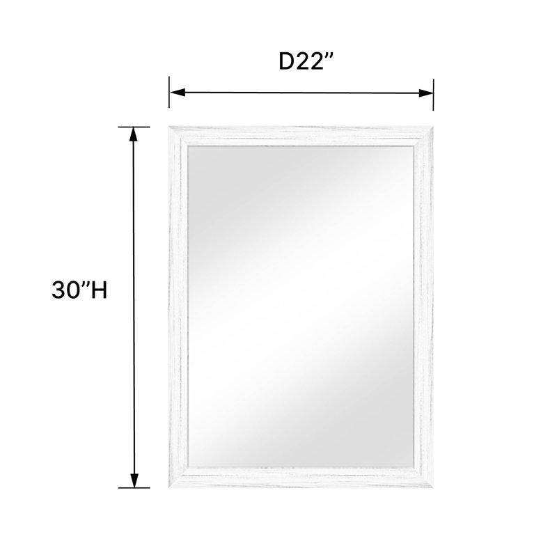 Miroir rectangulaire 30 po L x 22 po H avec cadre effet bois blanc pour salle de bain, entrée