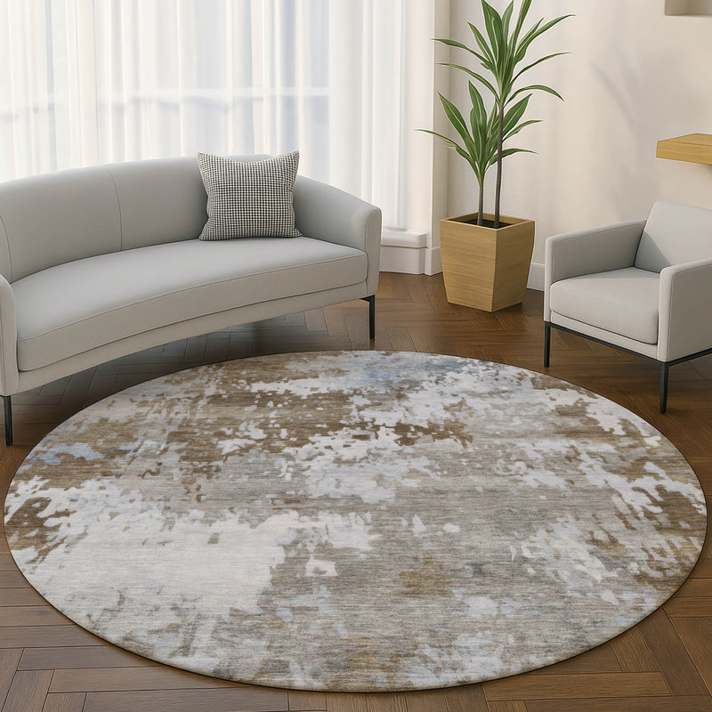 Premium Machine Washable Mayfield AMF2142 abstract Rug, Chocolate, 8' Round