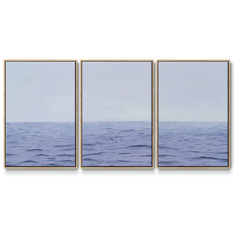 «Grayscale Seascape II», reproduction sur toile 3 pièces, H 24 po x l 48 po x P 2 po, Naturel