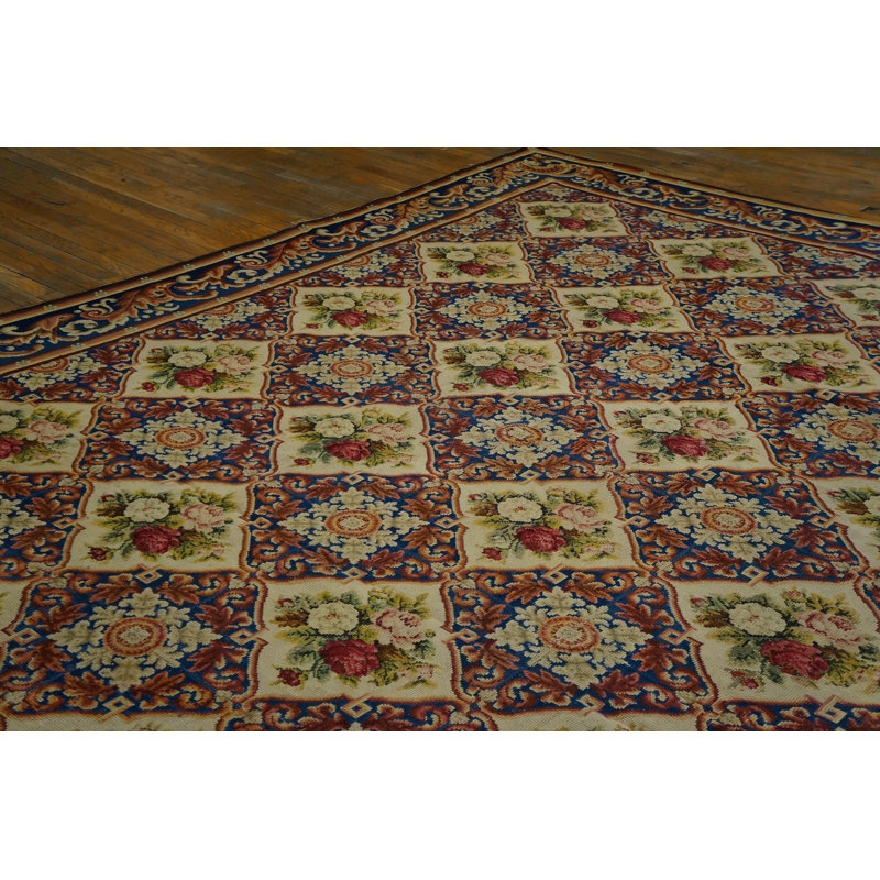 Room Size Colorful Jewel Tone European Floral Pattern Victorian English Needlepoint  Rug