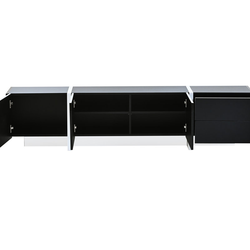 Tv Stand For Large Tvs Up To 80": Modern White & Black, High Gloss , Abundant Storage Facilities Contemporary Cabinet 80" Tvs: Surface, Generous Space