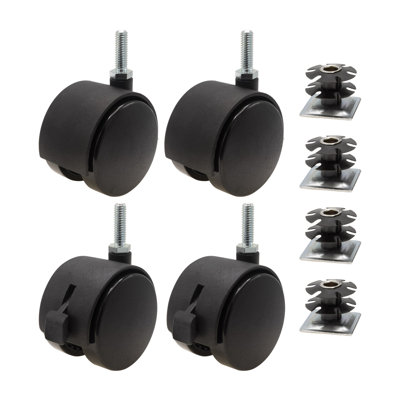 1-1/4in. Square Metal Double Star Caster Inserts 2 with Brakes 2 without Brakes