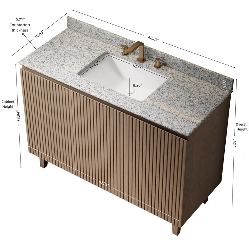 Meuble-lavabo scandinave, meuble-lavabo simple moderne avec comptoir en granit naturel et lavabo en céramique, système de fermeture amortie