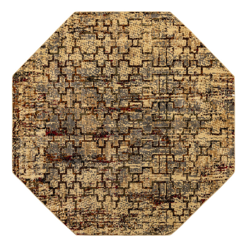 Tapis crème / brun / gris à tissage mécanique Knowle, Octogone 3 pi 1 po