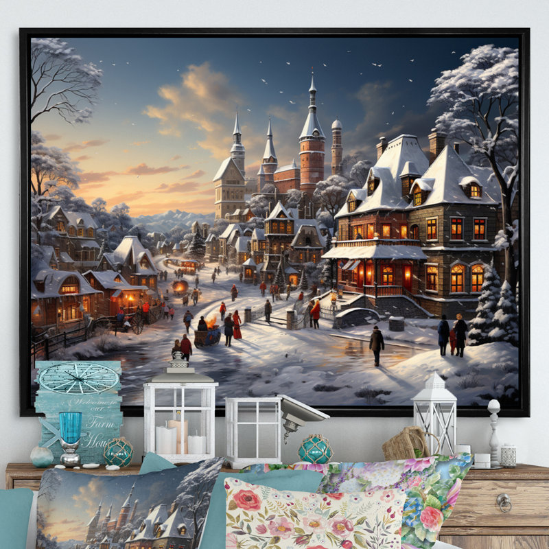 Winter Village Carnival VI - Architecture Wall Art Living Room, H 30 po x l 40 po, Cadre flottant noir