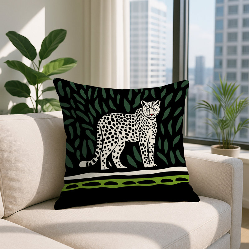 Oreiller carré réversible intérieur / extérieur Hota Leopard, Carré 16 po, Chartreuse