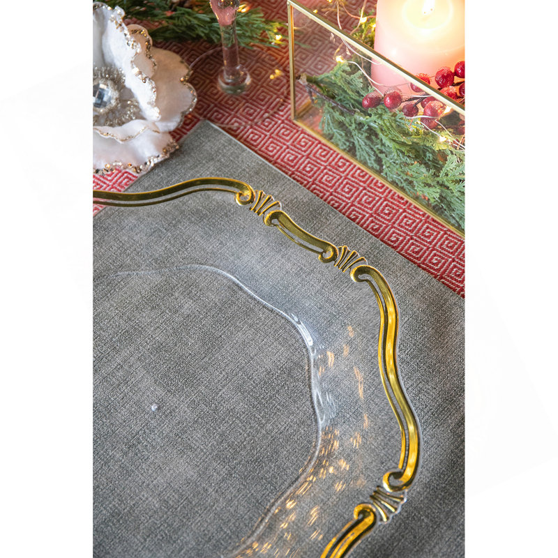 8 Pack Plastic Charger Plate, D13", Gold/Clear